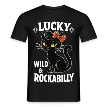 Rockabilly Black Cat Happy Wild Gift - T-shirt homme - noir - Devant - AI Model Male 178 light (178cm)