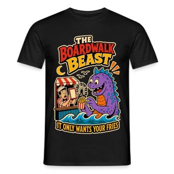 Boardwalk Beast – Funny French Fries Monster - Men's T-Shirt - black - Front - AI Model Male 178 light (178cm)