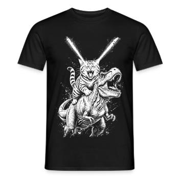 Katzenreitende T-Rex – Laseraugen - Männer T-Shirt - Schwarz - Vorne - AI Model Male 178 light (178cm)