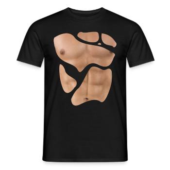 Fake muscle man fitness male body - Men's T-Shirt - black - Front - AI Model Male 178 light (178cm)