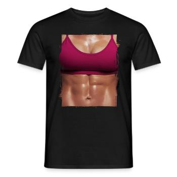 Fake muscle woman fitness female body - Men's T-Shirt - black - Front - AI Model Male 178 light (178cm)
