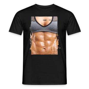 Fake muscle woman fitness female body - Men's T-Shirt - black - Front - AI Model Male 178 light (178cm)