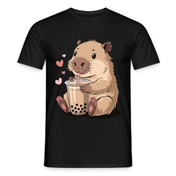 Cute Guinea Pig Bubble Tea Sweet - Men's T-Shirt - black - Front - AI Model Male 178 light (178cm)