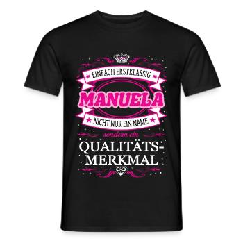 Qualitätsmerkmal Manuela einfach Erstklassig - Männer T-Shirt - Schwarz - Vorne - AI Model Male 178 light (178cm)