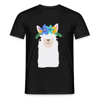 Alpaca with flowers - Men's T-Shirt - black - Front - AI Model Male 178 light (178cm)