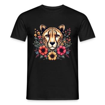 Guépard Fleurs de guépard - T-shirt homme - noir - Devant - AI Model Male 178 light (178cm)