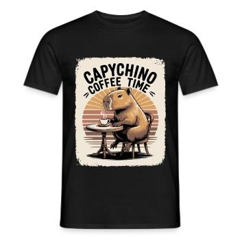 Capychino Coffee Time - Men's T-Shirt - black - Front - AI Model Male 178 light (178cm)