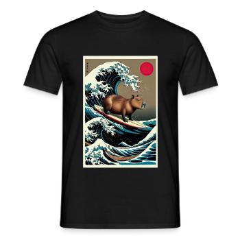 Capybara surfant sur une grande vague Kanagawa - T-shirt homme - noir - Devant - AI Model Male 178 light (178cm)