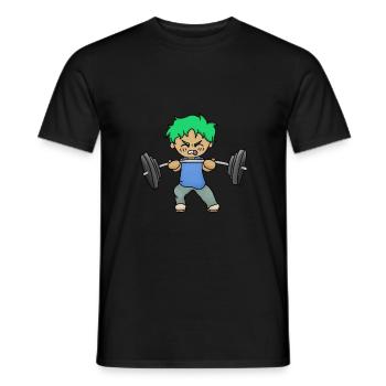 Chibi avec des muscles et des haltères - T-shirt homme - noir - Devant - AI Model Male 178 light (178cm)