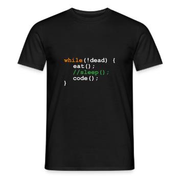 while !dead - eat sleep code - Men's T-Shirt - black - Front - AI Model Male 178 light (178cm)