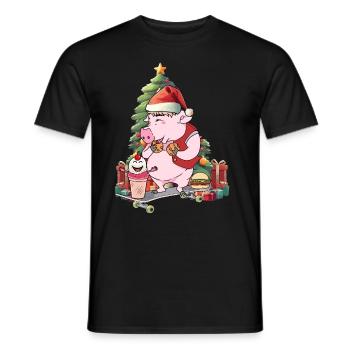 Nikolaus Ferkel Santa Bescherung Christmas Skater - Männer T-Shirt - Schwarz - Vorne - AI Model Male 178 light (178cm)