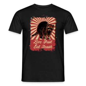 Waschbär Live Fast Eat Trash Retro Vintage - Männer T-Shirt - Schwarz - Vorne - AI Model Male 178 light (178cm)