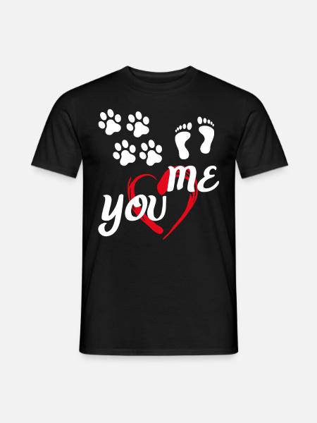 you and me , Hundepfoten, Fussabdruck Tierliebe - Männer T-Shirt - Schwarz