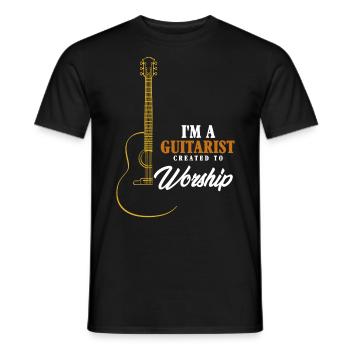 I am a guitarist created to worship, guitar Christian - Men's T-Shirt - black - Front - AI Model Male 178 light (178cm)