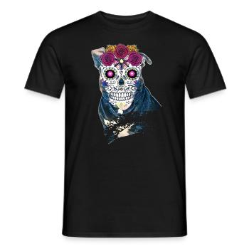 Crâne en sucre de Pitbull - Halloween - T-shirt homme - noir - Devant - AI Model Male 178 light (178cm)