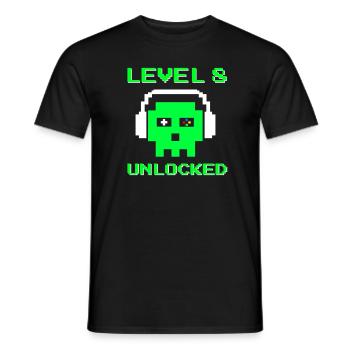 Level 8 Unlocked 8th Birthday Boy Gamer Gambler - Men's T-Shirt - black - Front - AI Model Male 178 light (178cm)