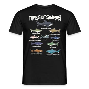 Types of sharks, Megaldon, Black Tip, Tiger Shark - Men's T-Shirt - black - Front - AI Model Male 178 light (178cm)
