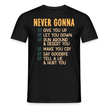 Never Gonna Give You Up Musique des années 80 - T-shirt homme - noir - Devant - AI Model Male 178 light (178cm)