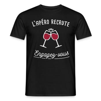 apero recrute vin - T-shirt homme - noir - Devant - AI Model Male 178 light (178cm)