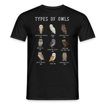 Types de hibou, hibou, hiboux, harfang des neiges, effraie des clochers - T-shirt homme - noir - Devant - AI Model Male 178 light (178cm)