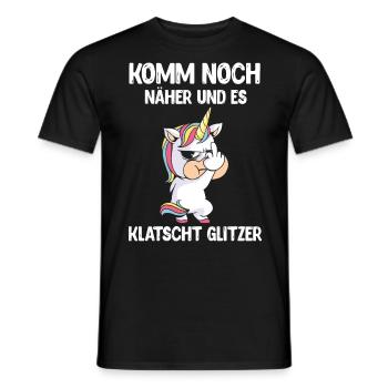 Einhorn, Komm noch näher und es klatscht Glitzer - Männer T-Shirt - Schwarz - Vorne - AI Model Male 178 light (178cm)