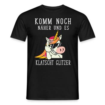 Einhorn, Komm noch näher und es klatscht Glitzer - Männer T-Shirt - Schwarz - Vorne - AI Model Male 178 light (178cm)