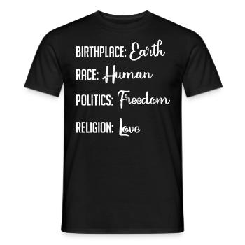 Lieu de naissance Terre, Race Religion politique humaine - T-shirt homme - noir - Devant - AI Model Male 178 light (178cm)