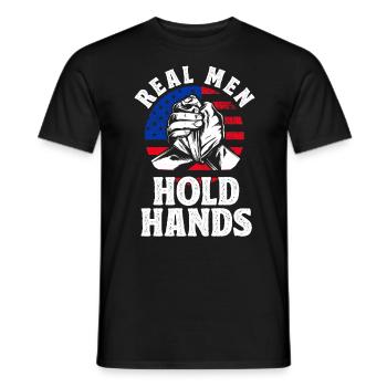 De vrais hommes se tiennent la main des presses à bras - T-shirt homme - noir - Devant - AI Model Male 178 light (178cm)