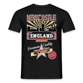 Newcastle England UK City Skyline Vintage Retro - Men's T-Shirt - black - Front - AI Model Male 178 light (178cm)