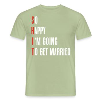 Tellement heureuse que je vais me marier - T-shirt homme - vert sauge - Devant - AI Model Male 178 light (178cm)