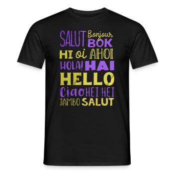 Word Hello Différentes Langues, Professeur de langue - T-shirt homme - noir - Devant - AI Model Male 178 light (178cm)