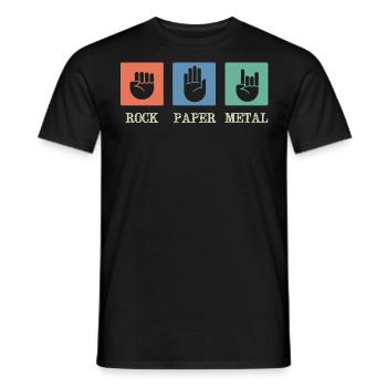 Metal music, rock paper metal music - Men's T-Shirt - black - Front - AI Model Male 178 light (178cm)