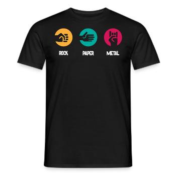 Metal music, rock paper metal music - Men's T-Shirt - black - Front - AI Model Male 178 light (178cm)