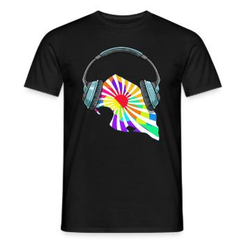 Fehmarn Kopfhörer Musik Bunt - Männer T-Shirt - Schwarz - Vorne - AI Model Male 178 light (178cm)