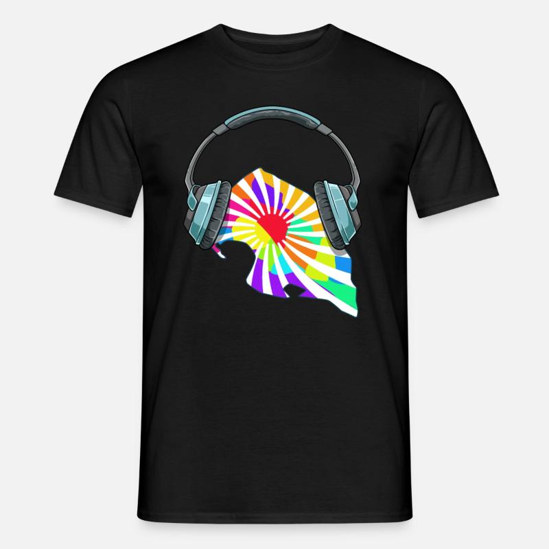 Fehmarn Kopfhörer Musik Bunt - Männer T-Shirt - Schwarz