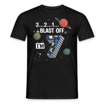 Blast Off J’ai 7 ans, 7ème anniversaire - T-shirt homme - noir - Devant - AI Model Male 178 light (178cm)