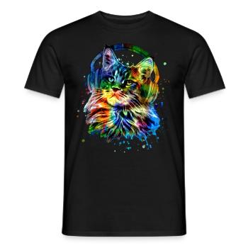 Katze mit Kopfhörer Aquarell Kunst - Männer T-Shirt - Schwarz - Vorne - AI Model Male 178 light (178cm)