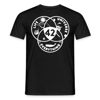 42 Life Universe Everything - Men's T-Shirt - black - Front - AI Model Male 178 light (178cm)