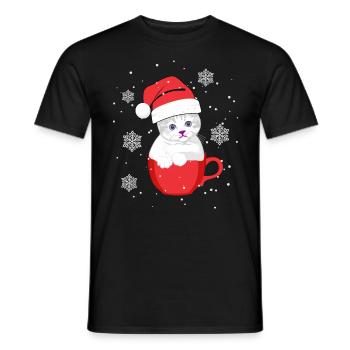 Mignon chat blanc avec chapeau de Noël - T-shirt homme - noir - Devant - AI Model Male 178 light (178cm)