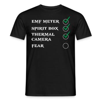 Ghost Hunter, EMF meter, thermal camera - Men's T-Shirt - black - Front - AI Model Male 178 light (178cm)