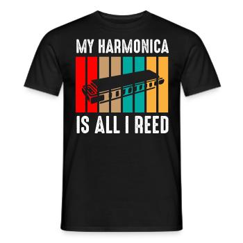 Harmonica player, Harmonica music - Men's T-Shirt - black - Front - AI Model Male 178 light (178cm)