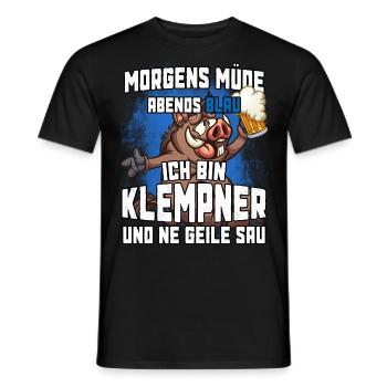 Morgens müde abends Blau ich bin Klempner - Männer T-Shirt - Schwarz - Vorne - AI Model Male 178 light (178cm)
