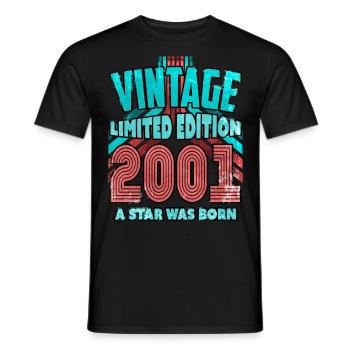 Vintage Edition Année 2001 Cadeau d’anniversaire - T-shirt homme - noir - Devant - AI Model Male 178 light (178cm)