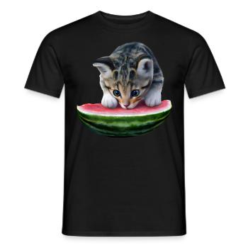 Chat et pastèque - T-shirt homme - noir - Devant - AI Model Male 178 light (178cm)