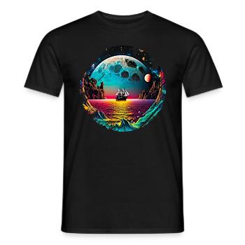Fantasy Universum Planet Schiff Meer - Männer T-Shirt - Schwarz - Vorne - AI Model Male 178 light (178cm)