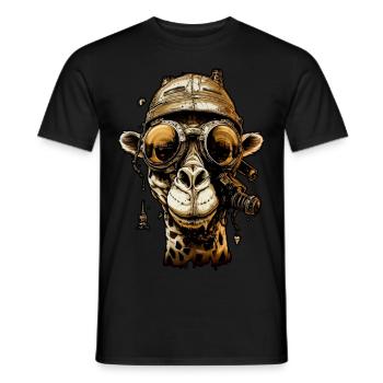 Pilot fun giraffe with glasses on his forhead - Men's T-Shirt - black - Front - AI Model Male 178 light (178cm)