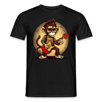 Affe Schimpanse spielt Acousitc Rock Gitarre - Männer T-Shirt - Schwarz - Vorne - AI Model Male 178 light (178cm)