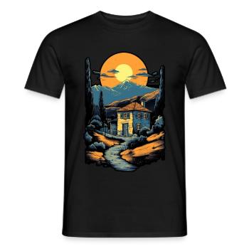 Minimalist Brick House Landscape vector sunlight - T-shirt homme - noir - Devant - AI Model Male 178 light (178cm)