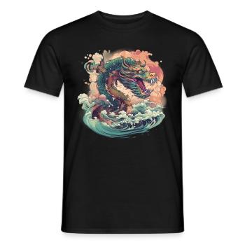 Asiatisch Drache Anime Japanisch Meer Wellen - Männer T-Shirt - Schwarz - Vorne - AI Model Male 178 light (178cm)