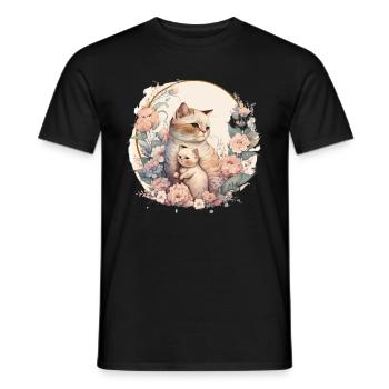 Katze Kunst Blumen Katzenmotiv - Männer T-Shirt - Schwarz - Vorne - AI Model Male 178 light (178cm)